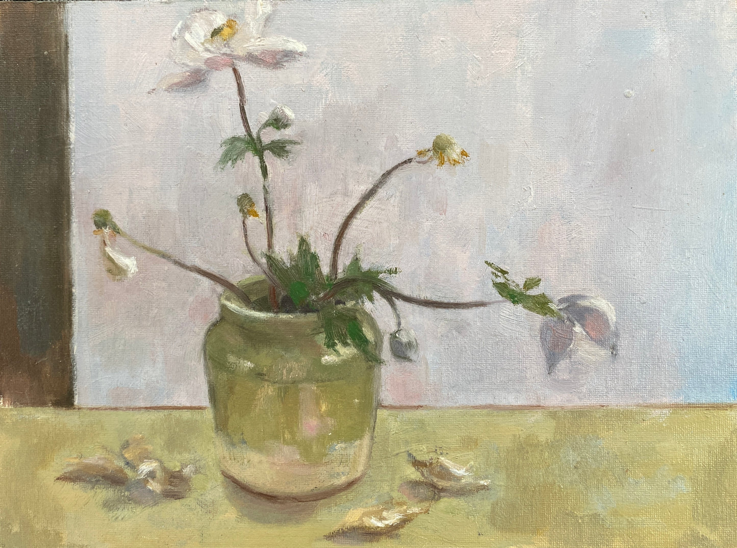 Anemones in a Green Pot