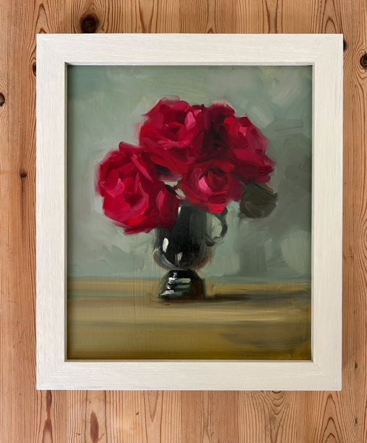 Red Roses in Silver Holder