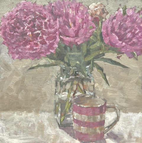 Peonies and pink Cornishware