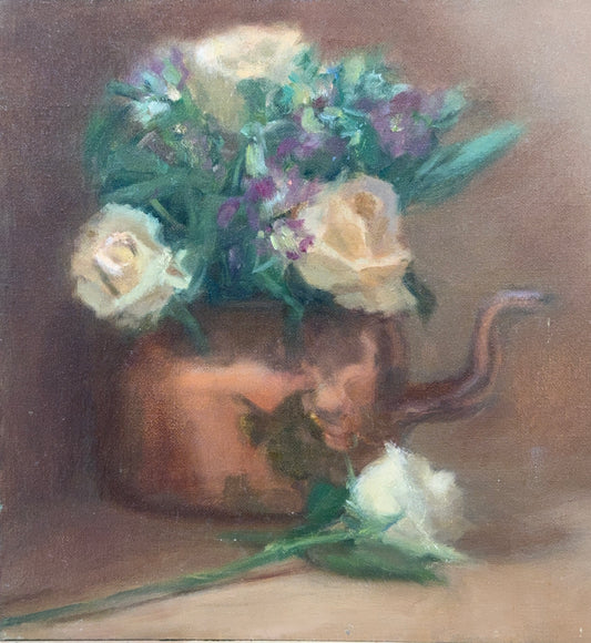 Roses in copper kettle