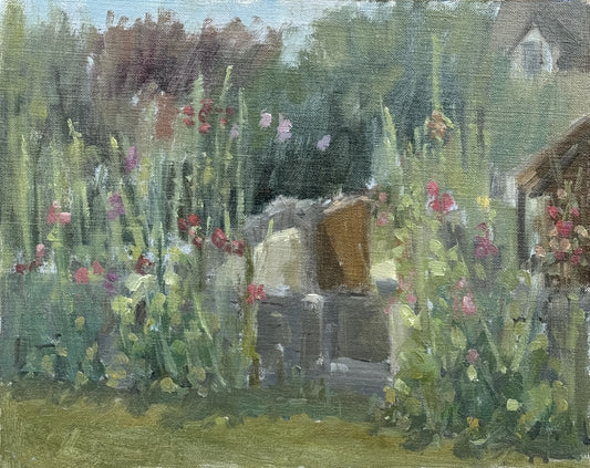 Hollyhocks by the path, Minster Lovell