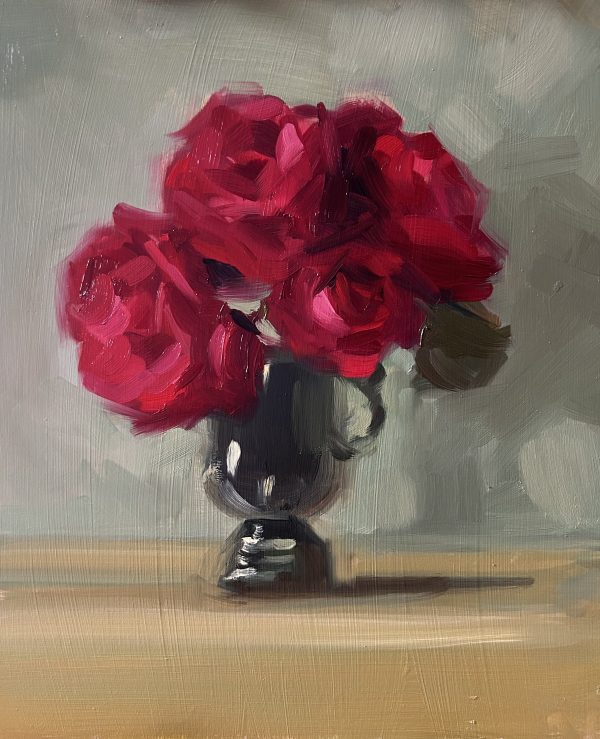 Red Roses in Silver Holder